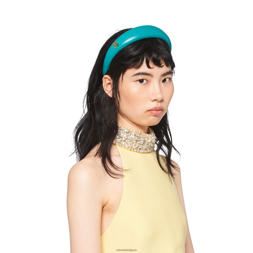 Miu Miu Pauw blauwhoofdband van nappaleer N8F6L1145 accessoires