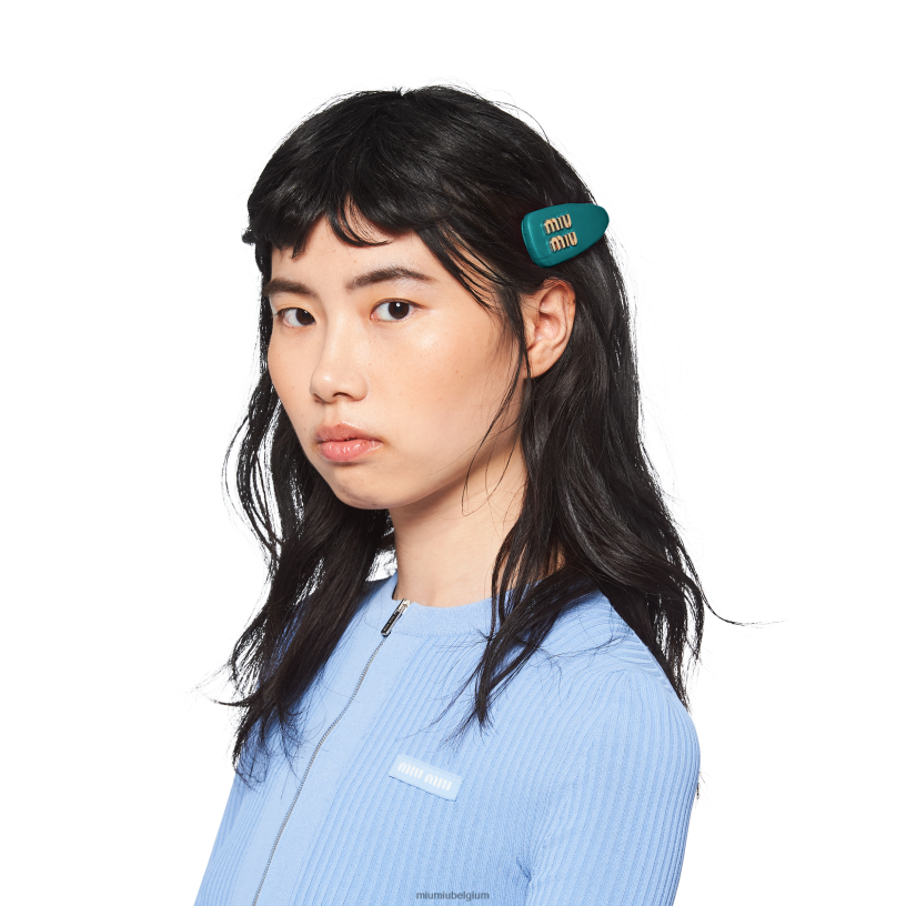 Miu Miu Pauw blauwnappa lederen haarclip N8F6L1148 accessoires