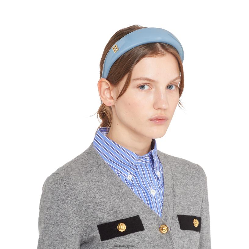 Miu Miu astraal blauwhoofdband van lakleer N8F6L1141 accessoires