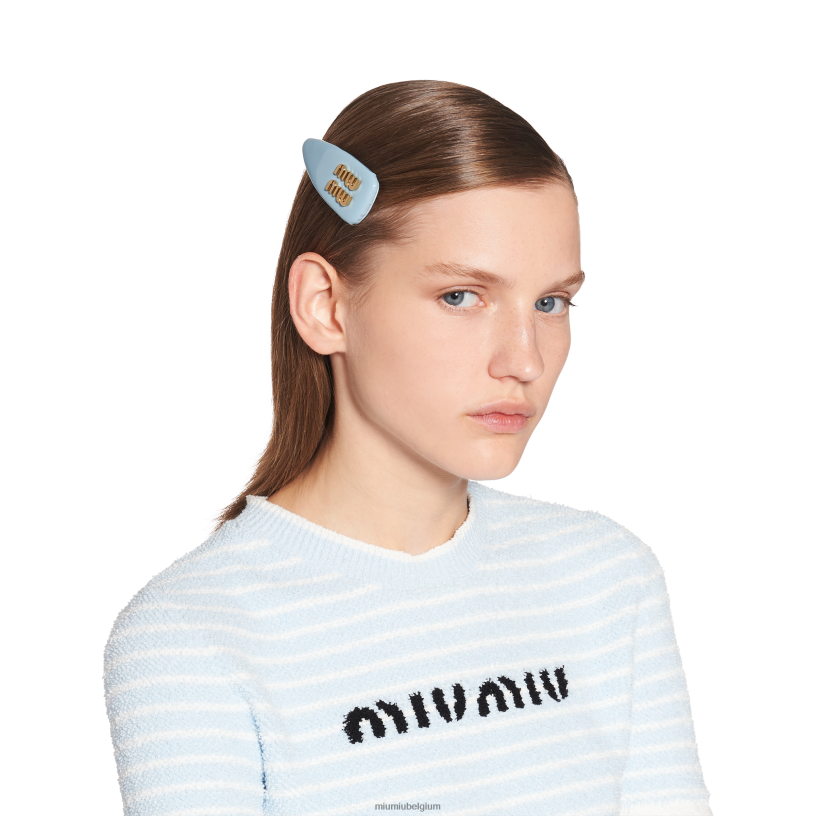 Miu Miu astraal blauwlakleren haarclip N8F6L1137 accessoires