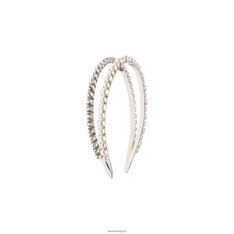 Miu Miu creme/kristalhoofdband met kristallen en parels N8F6L1173 accessoires