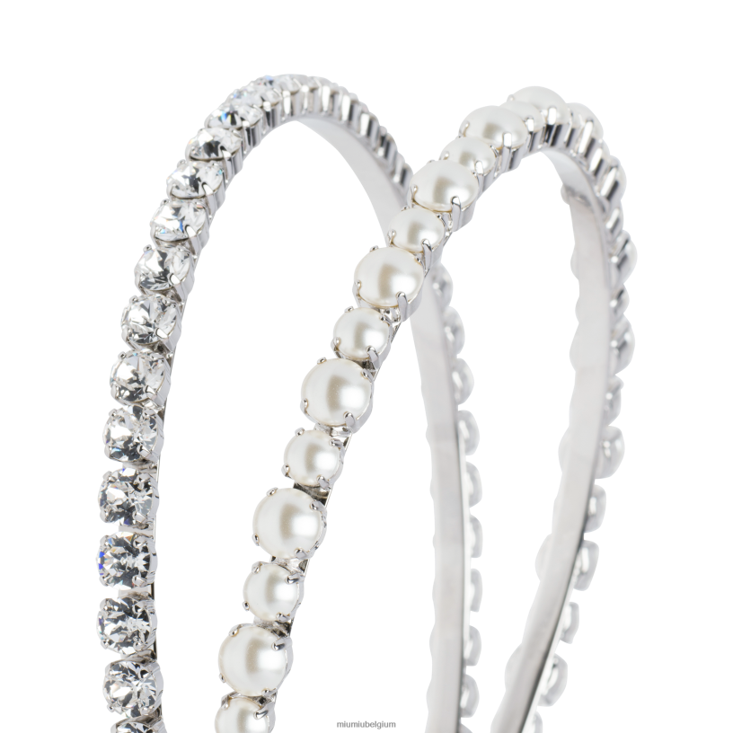 Miu Miu creme/kristalhoofdband met kristallen en parels N8F6L1173 accessoires