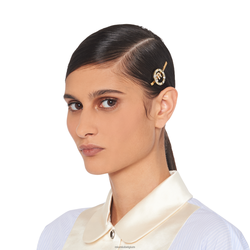 Miu Miu goud/kristalplexiglas en metalen haarclip N8F6L1160 accessoires