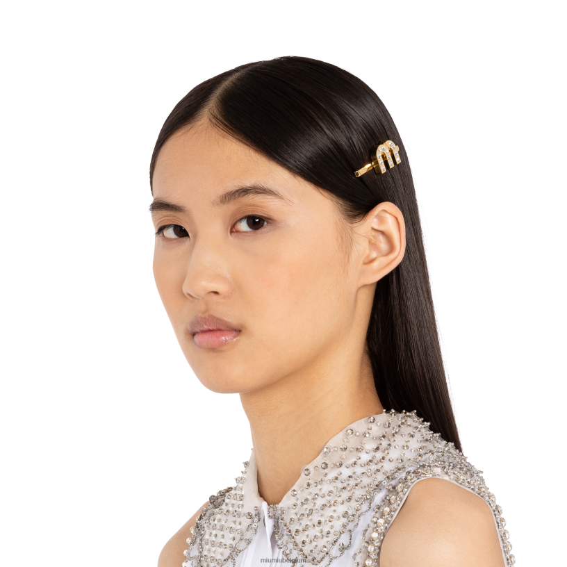 Miu Miu goud/kristalplexiglas en metalen haarclip N8F6L1161 accessoires