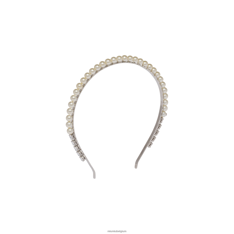 Miu Miu roommetalen hoofdband met parels en kristallen N8F6L1174 accessoires