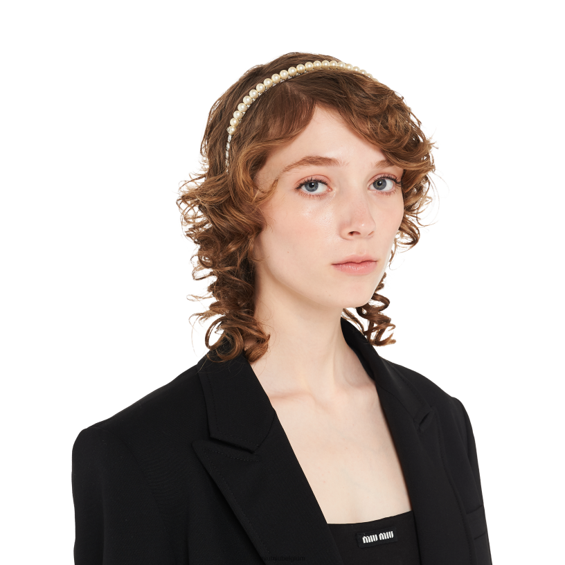 Miu Miu roommetalen hoofdband met parels en kristallen N8F6L1174 accessoires