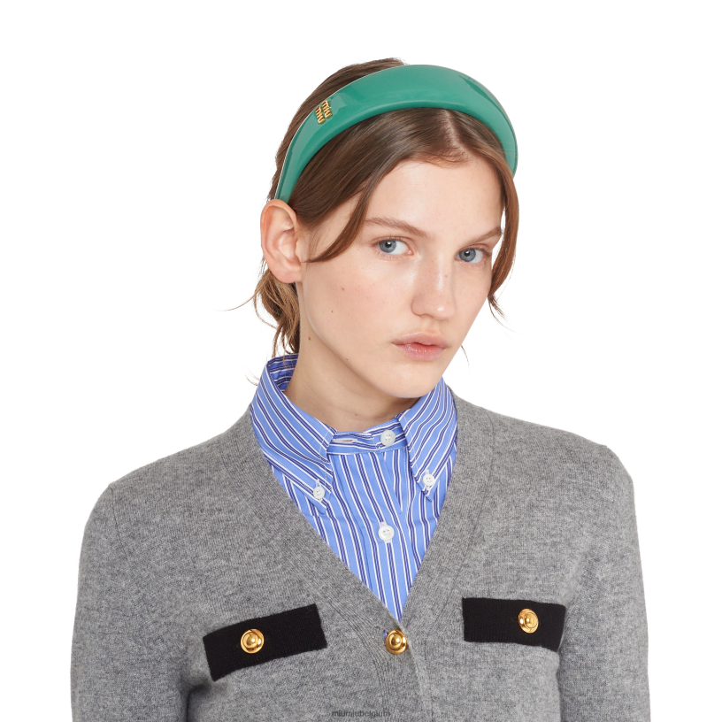Miu Miu salie groenhoofdband van lakleer N8F6L1139 accessoires