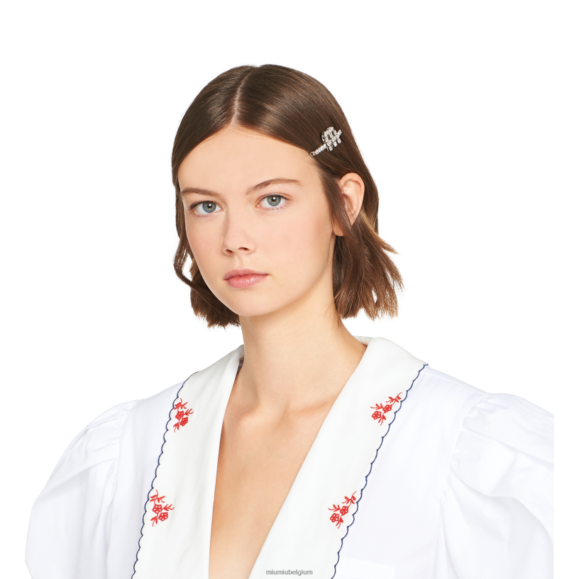 Miu Miu staalgrijs/witkristallen haarclip N8F6L1162 accessoires