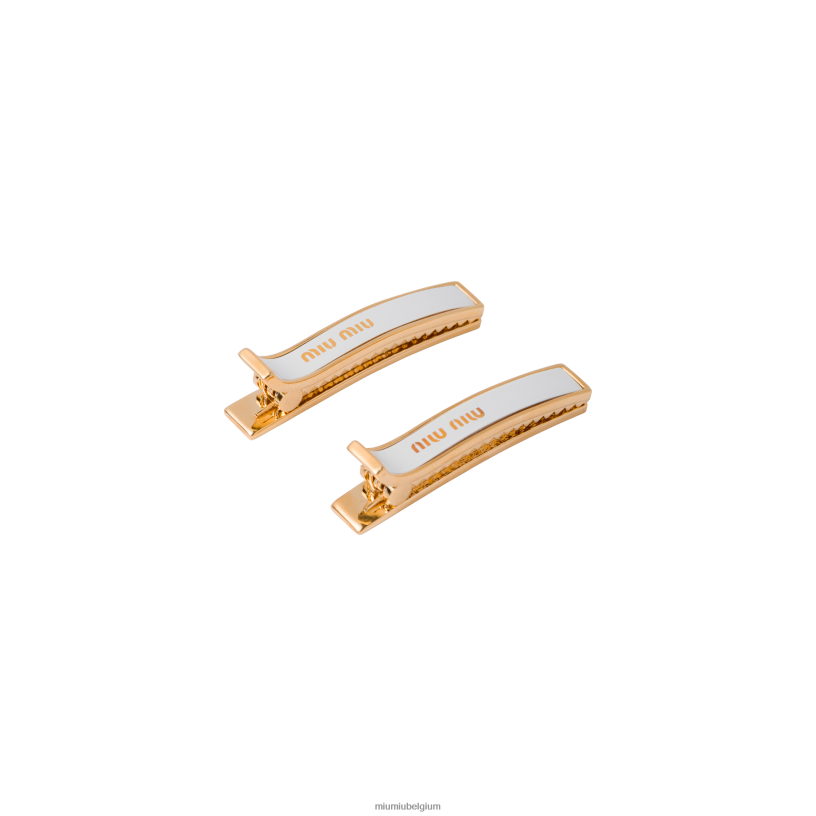 Miu Miu witgeëmailleerde metalen haarclips N8F6L1131 accessoires