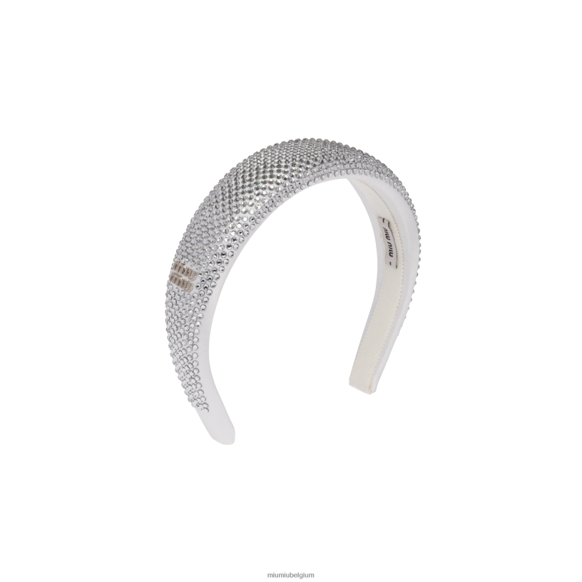 Miu Miu witsatijnen hoofdband met kristallen N8F6L1155 accessoires