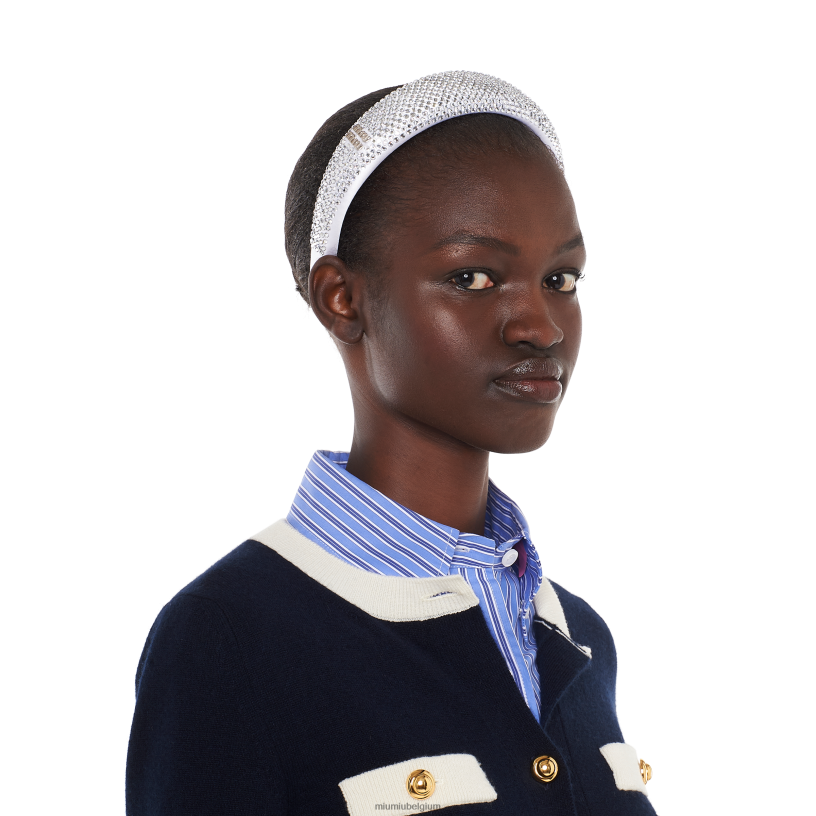 Miu Miu witsatijnen hoofdband met kristallen N8F6L1155 accessoires