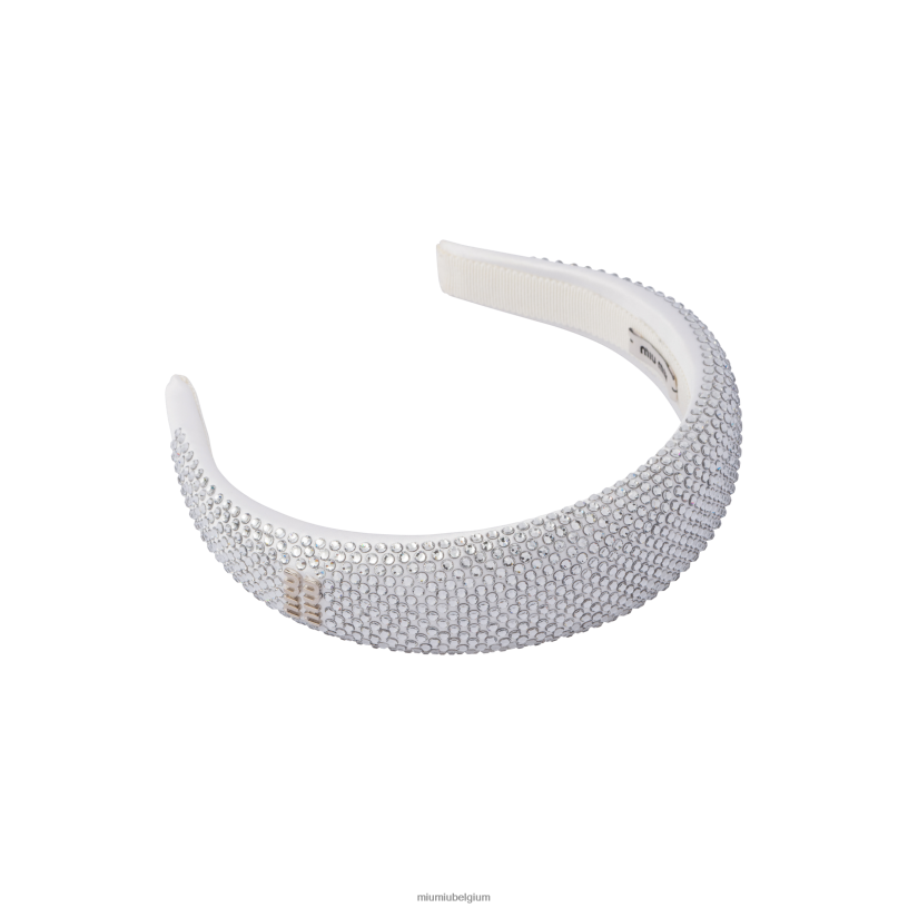 Miu Miu witsatijnen hoofdband met kristallen N8F6L1155 accessoires