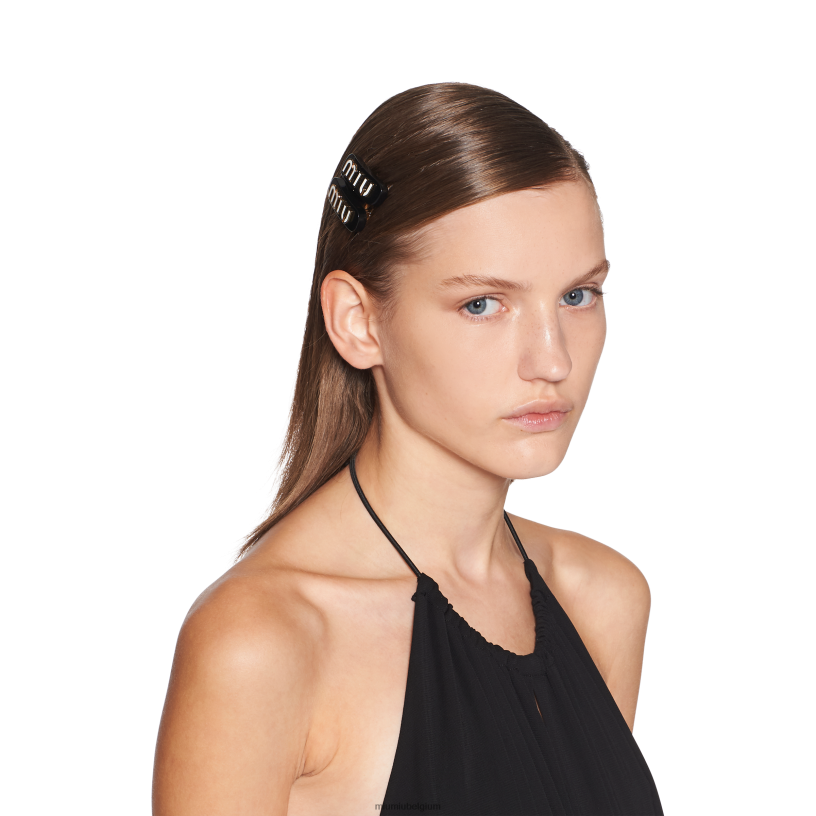 Miu Miu zwart witplexiglas en metalen haarclips N8F6L1120 accessoires