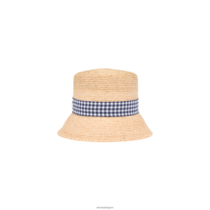 Miu Miu beige/blauwhoed van raffia N8F6L1214 accessoires