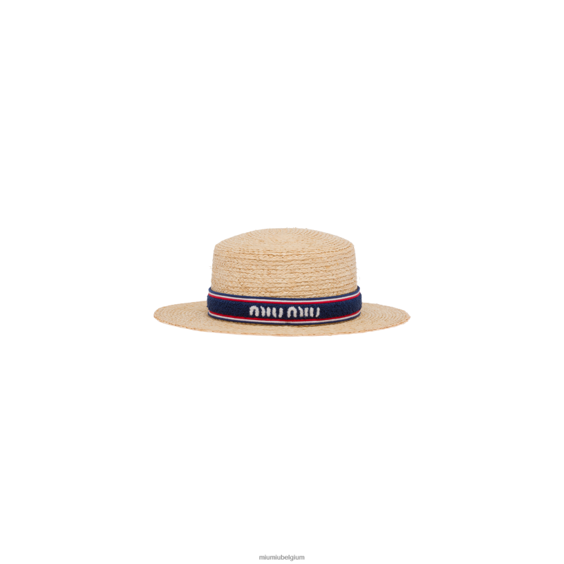 Miu Miu beige/blauwraffia hoed N8F6L1213 accessoires