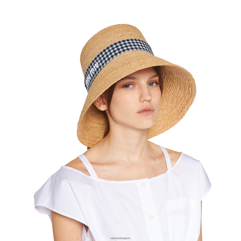Miu Miu beige/blauwraffia hoed N8F6L1217 accessoires