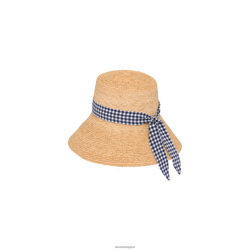Miu Miu beige/blauwraffia hoed N8F6L1217 accessoires