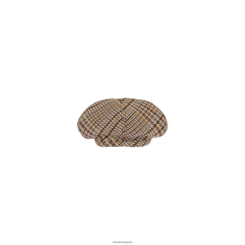 Miu Miu cacao bruingeruite shetland wollen baret N8F6L1192 accessoires