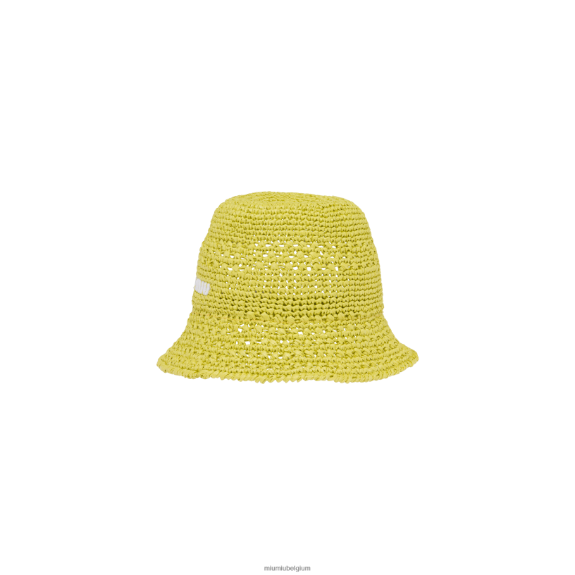 Miu Miu citroengeelraffia hoed N8F6L1227 accessoires