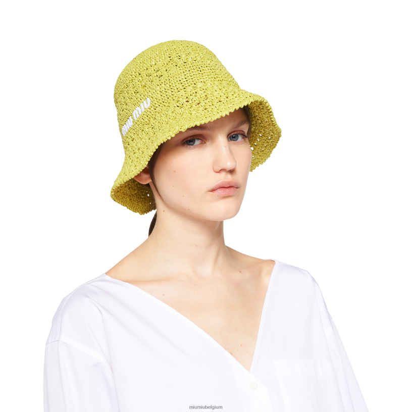 Miu Miu citroengeelraffia hoed N8F6L1227 accessoires