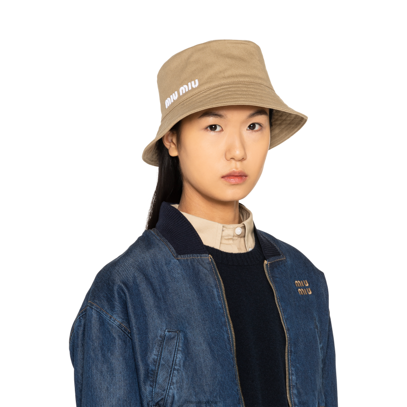 Miu Miu kaki/witboor emmer hoed N8F6L1206 accessoires