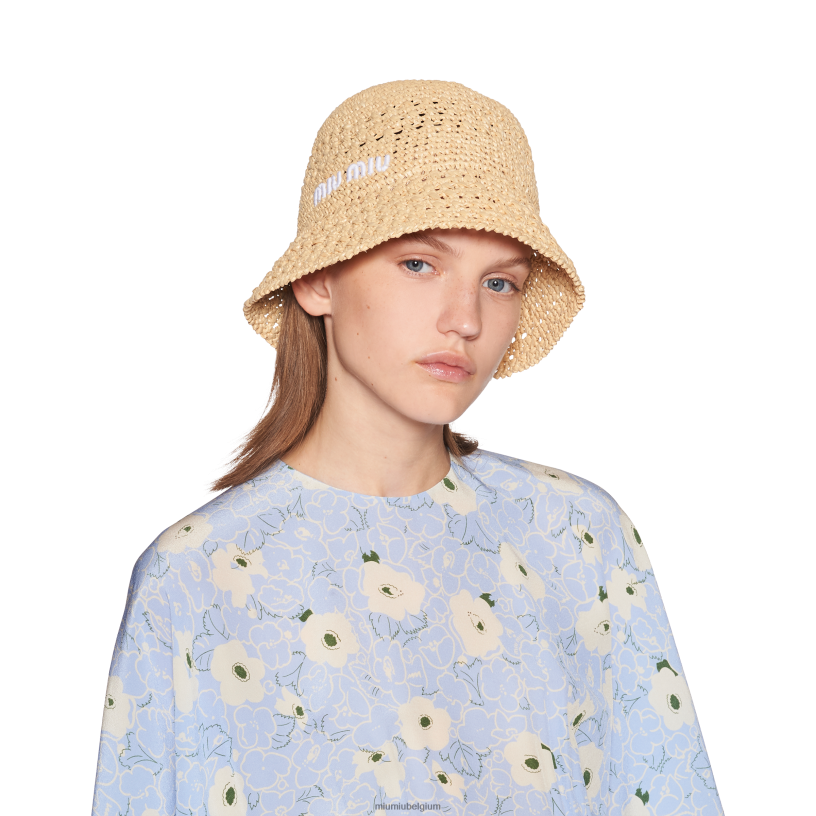 Miu Miu natuurlijkraffia hoed N8F6L1225 accessoires
