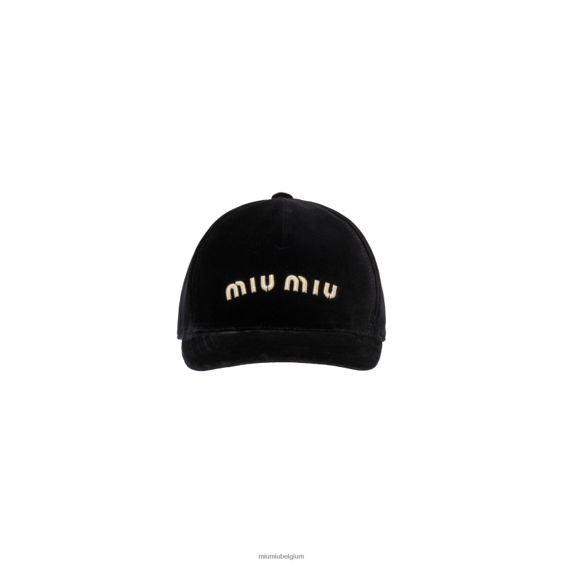 Miu Miu zwart/platinafluwelen baseballpet N8F6L1212 accessoires