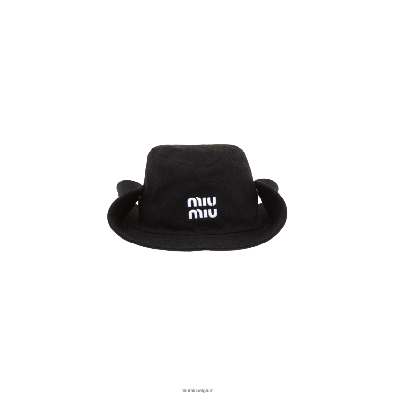 Miu Miu zwart witdenim hoed N8F6L1201 accessoires