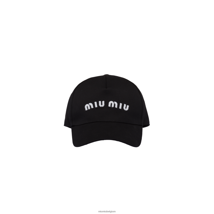 Miu Miu zwart witkatoenen baseballpet N8F6L1203 accessoires