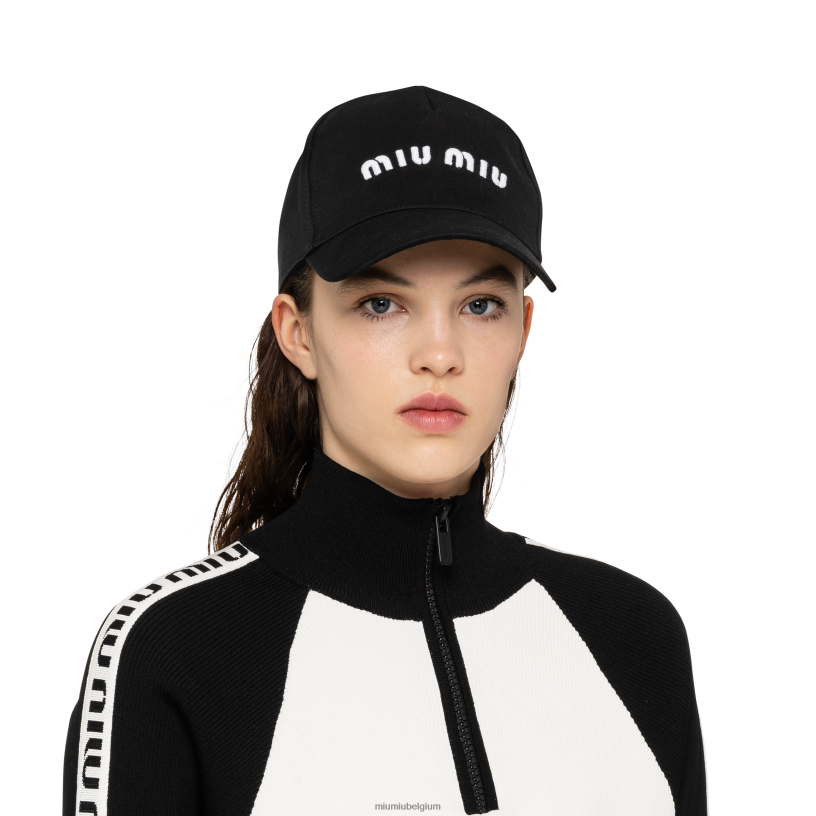 Miu Miu zwart witkatoenen baseballpet N8F6L1203 accessoires