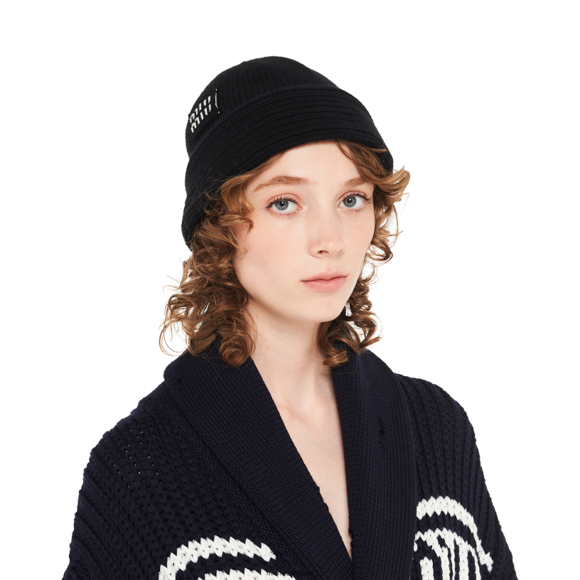 Miu Miu zwartgebreide muts N8F6L1194 accessoires