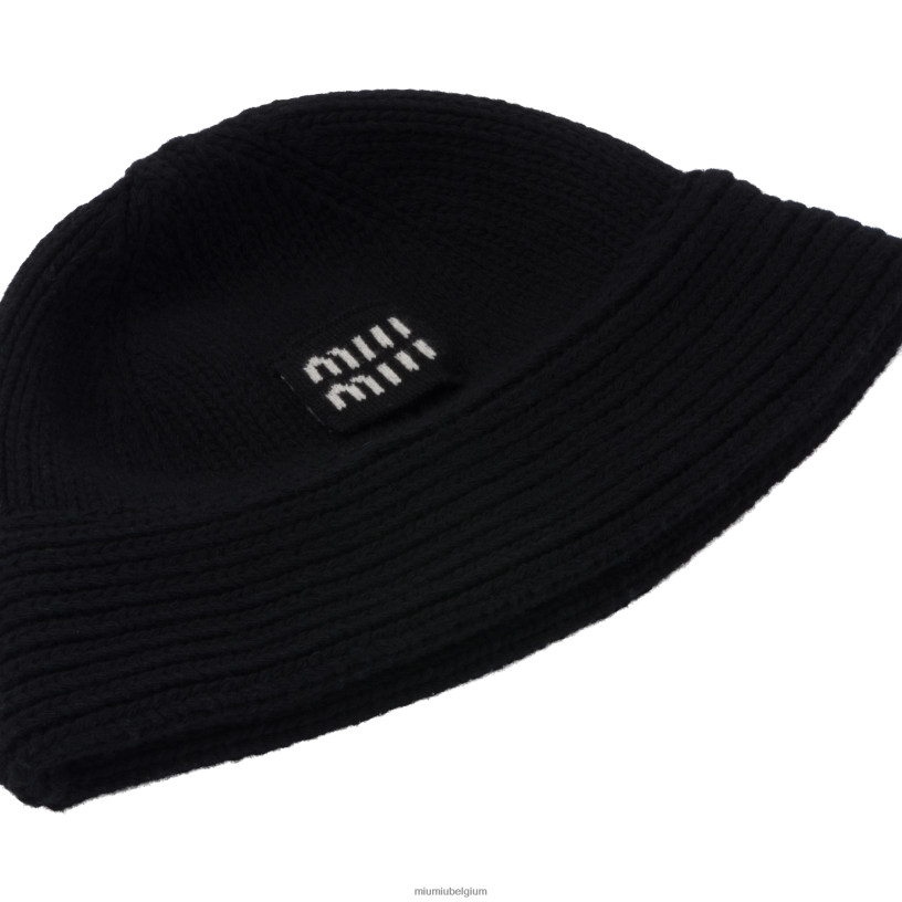 Miu Miu zwartgebreide muts N8F6L1194 accessoires