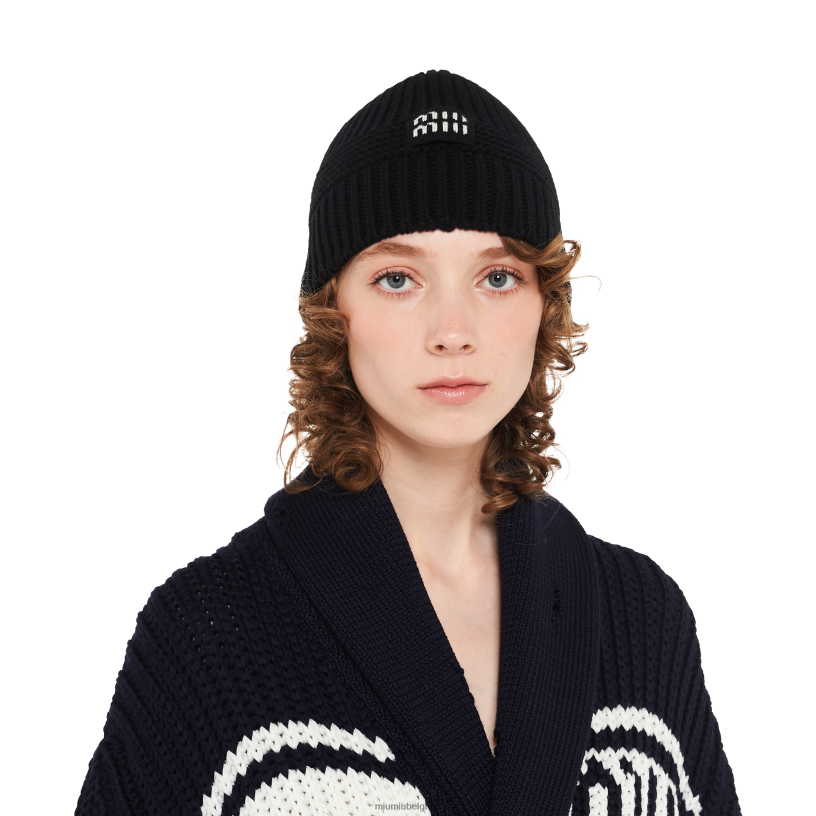 Miu Miu zwartgebreide muts N8F6L1195 accessoires