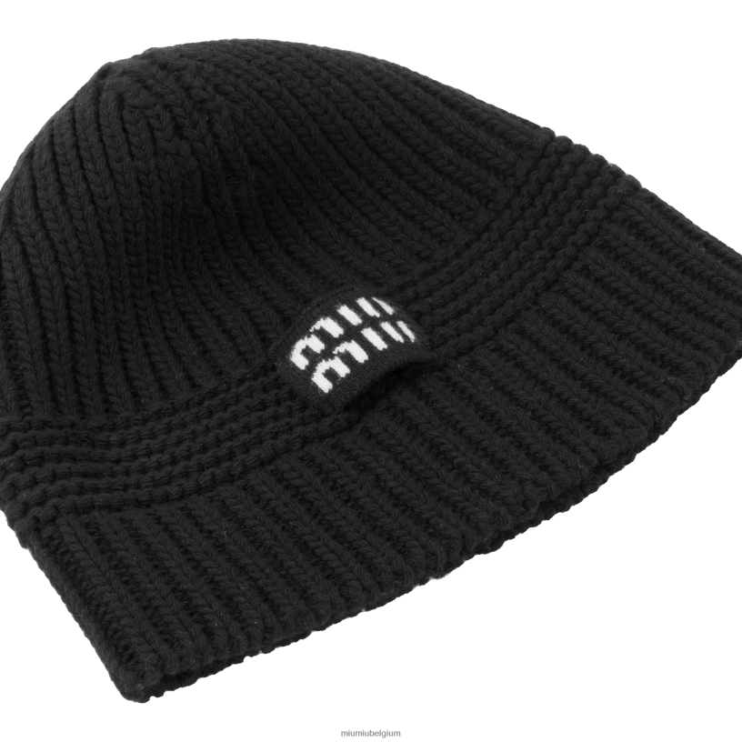 Miu Miu zwartgebreide muts N8F6L1195 accessoires