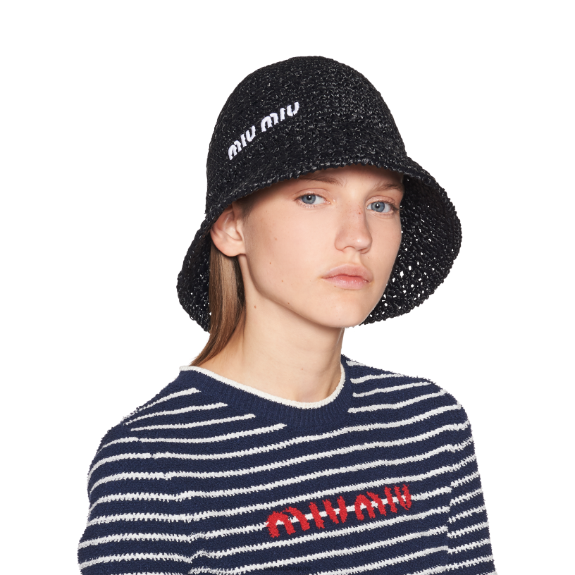 Miu Miu zwartraffia hoed N8F6L1223 accessoires