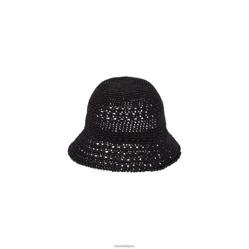 Miu Miu zwartraffia hoed N8F6L1223 accessoires