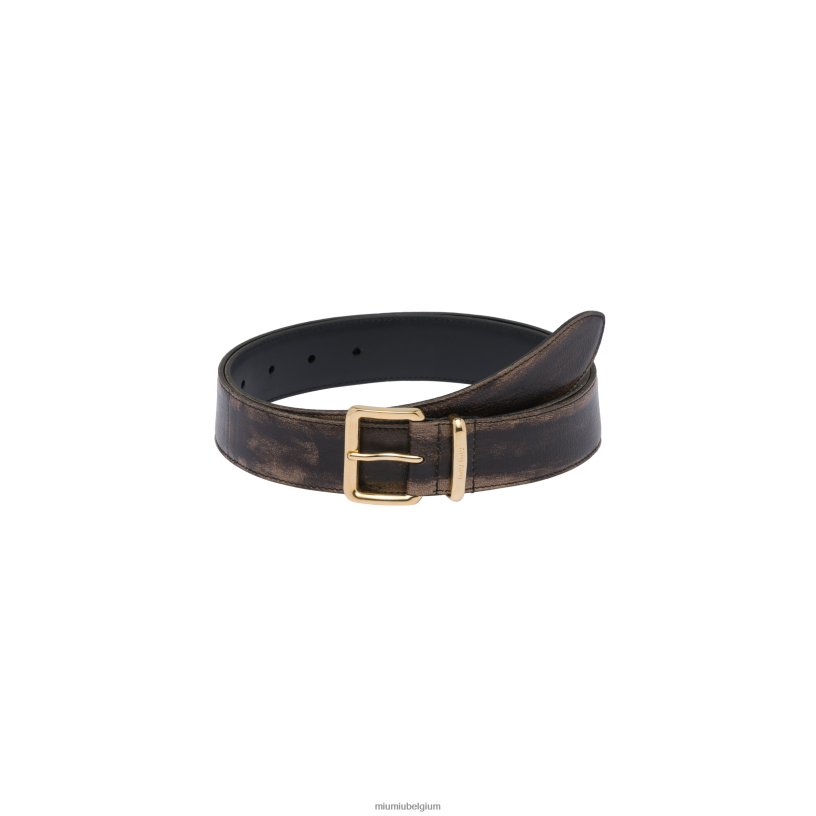 Miu Miu zand/koffieriem van nappaleer N8F6L1187 accessoires