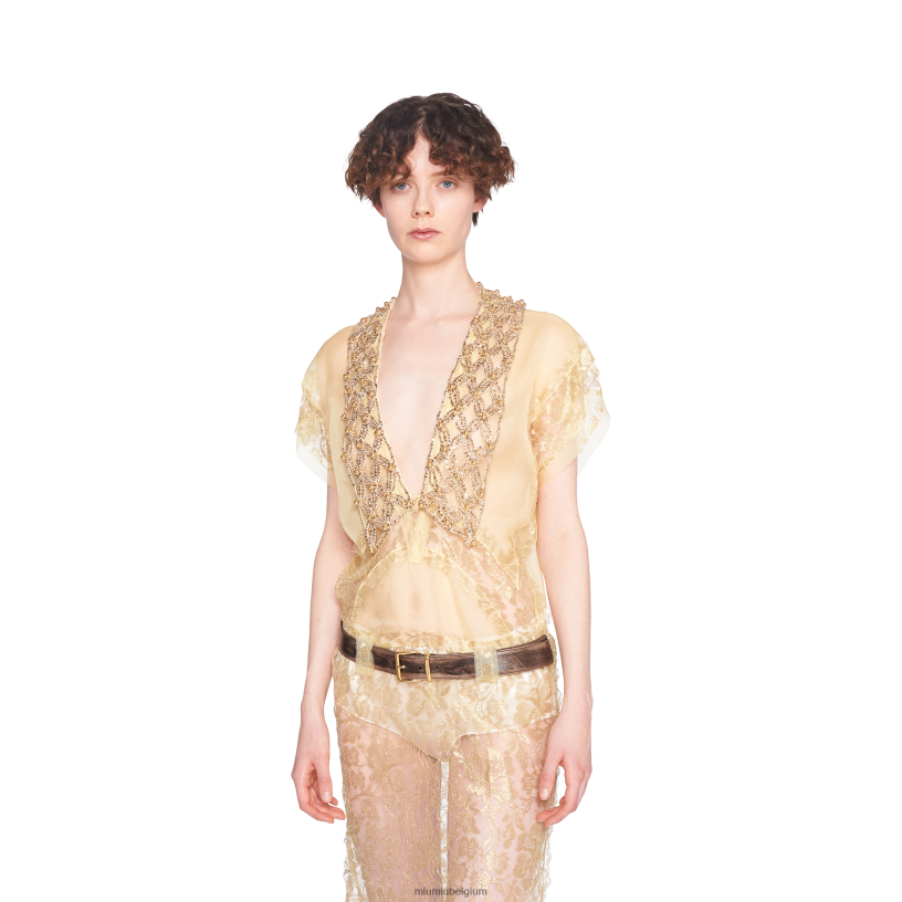 Miu Miu zand/koffieriem van nappaleer N8F6L1187 accessoires