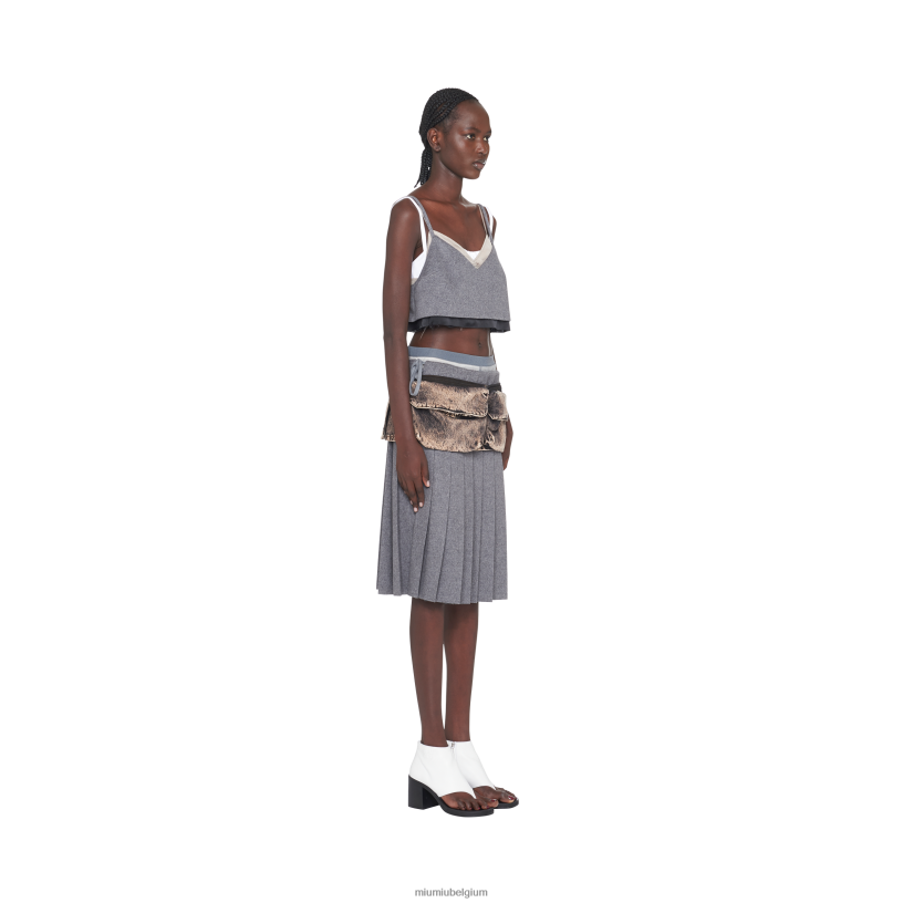 Miu Miu zwartgemarmerde denim peplum riem N8F6L845 accessoires