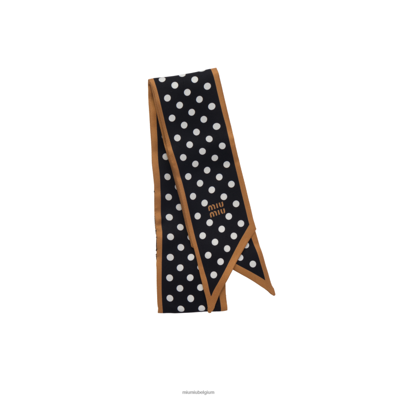 Miu Miu zwart/karamelbedrukte twill sjaal N8F6L1233 accessoires