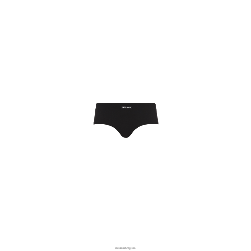 Miu Miu zwartjersey slipje met logo N8F6L1028 klaar om te dragen