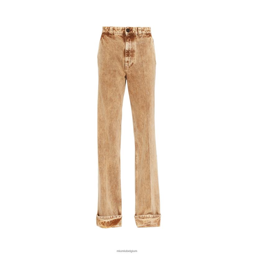 Miu Miu cognacgemarmerde denim jeans N8F6L945 klaar om te dragen