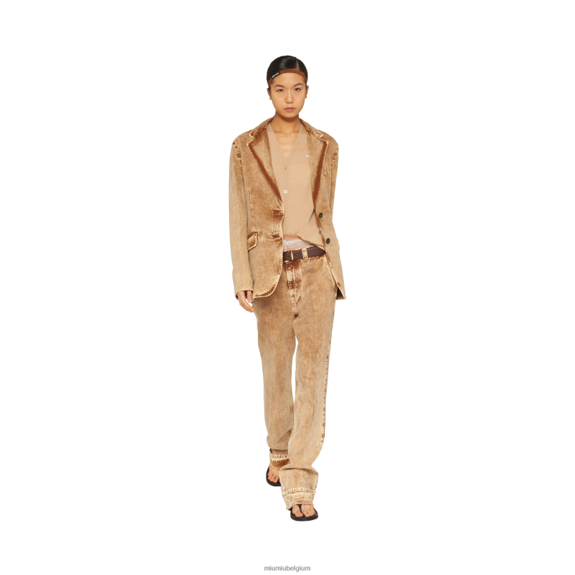 Miu Miu cognacgemarmerde denim jeans N8F6L945 klaar om te dragen