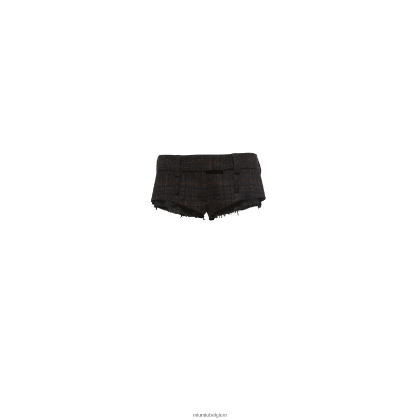 Miu Miu ebbehoutgeruite short met geborduurd logo N8F6L992 klaar om te dragen