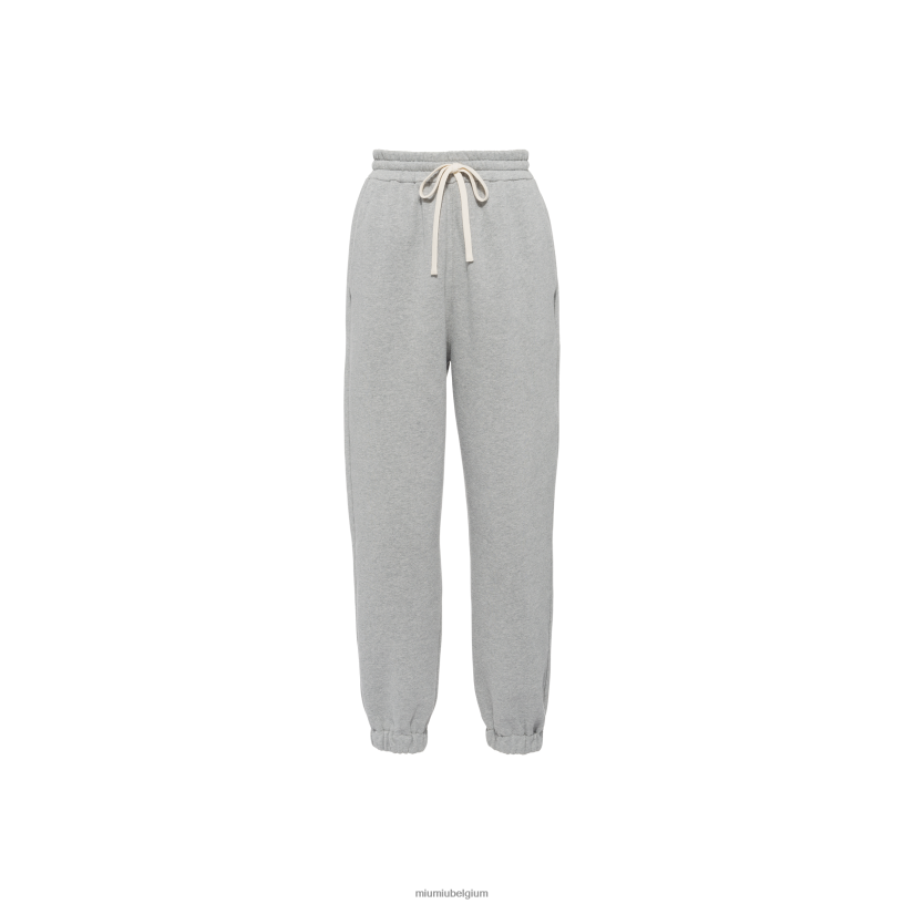 Miu Miu grijskatoenen joggingbroek met geborduurd logo N8F6L1007 klaar om te dragen