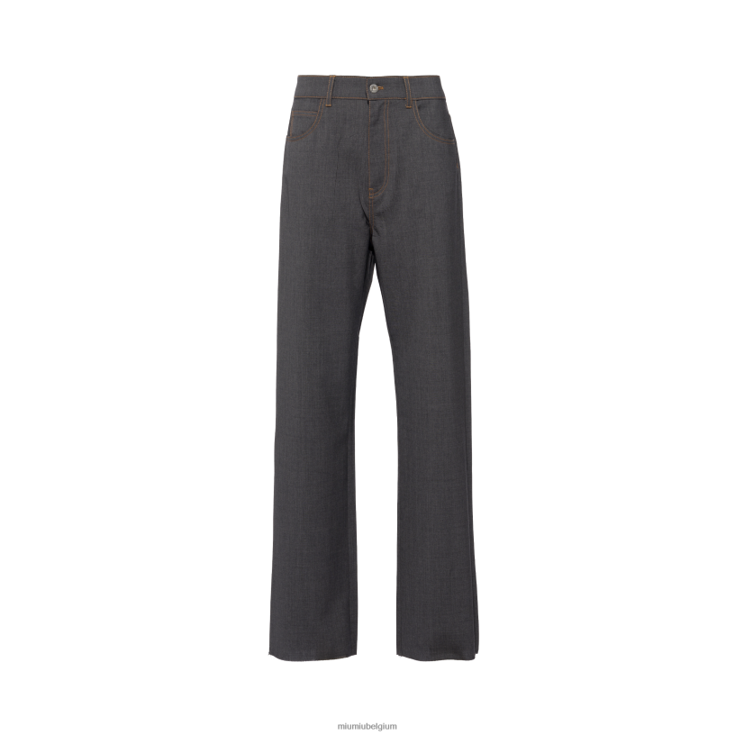 Miu Miu leigrijslichte wollen broek N8F6L957 klaar om te dragen