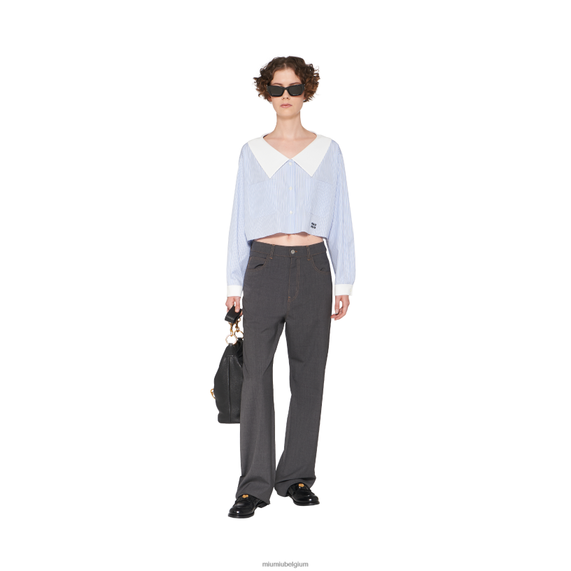 Miu Miu leigrijslichte wollen broek N8F6L957 klaar om te dragen