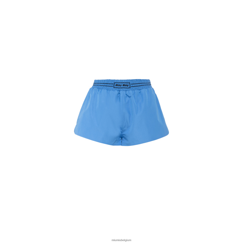Miu Miu maagdenpalm blauwgeborduurde popeline shorts N8F6L940 klaar om te dragen