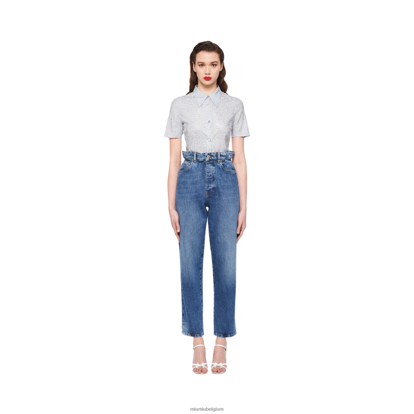 Miu Miu saffierblauwspijkerbroek N8F6L1015 klaar om te dragen