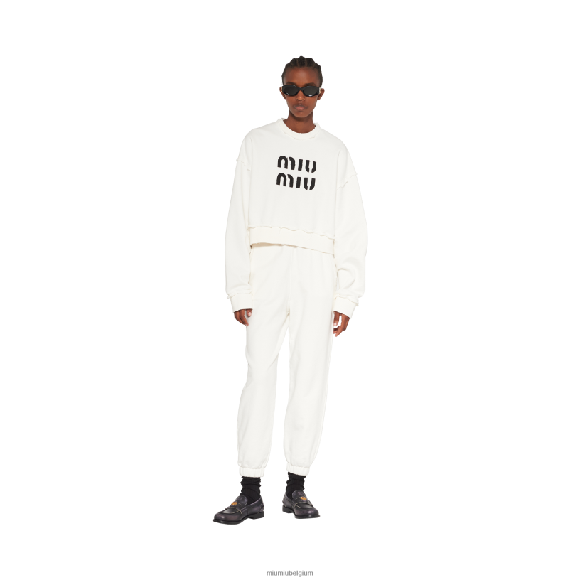 Miu Miu witgeborduurde katoenen broek N8F6L980 klaar om te dragen